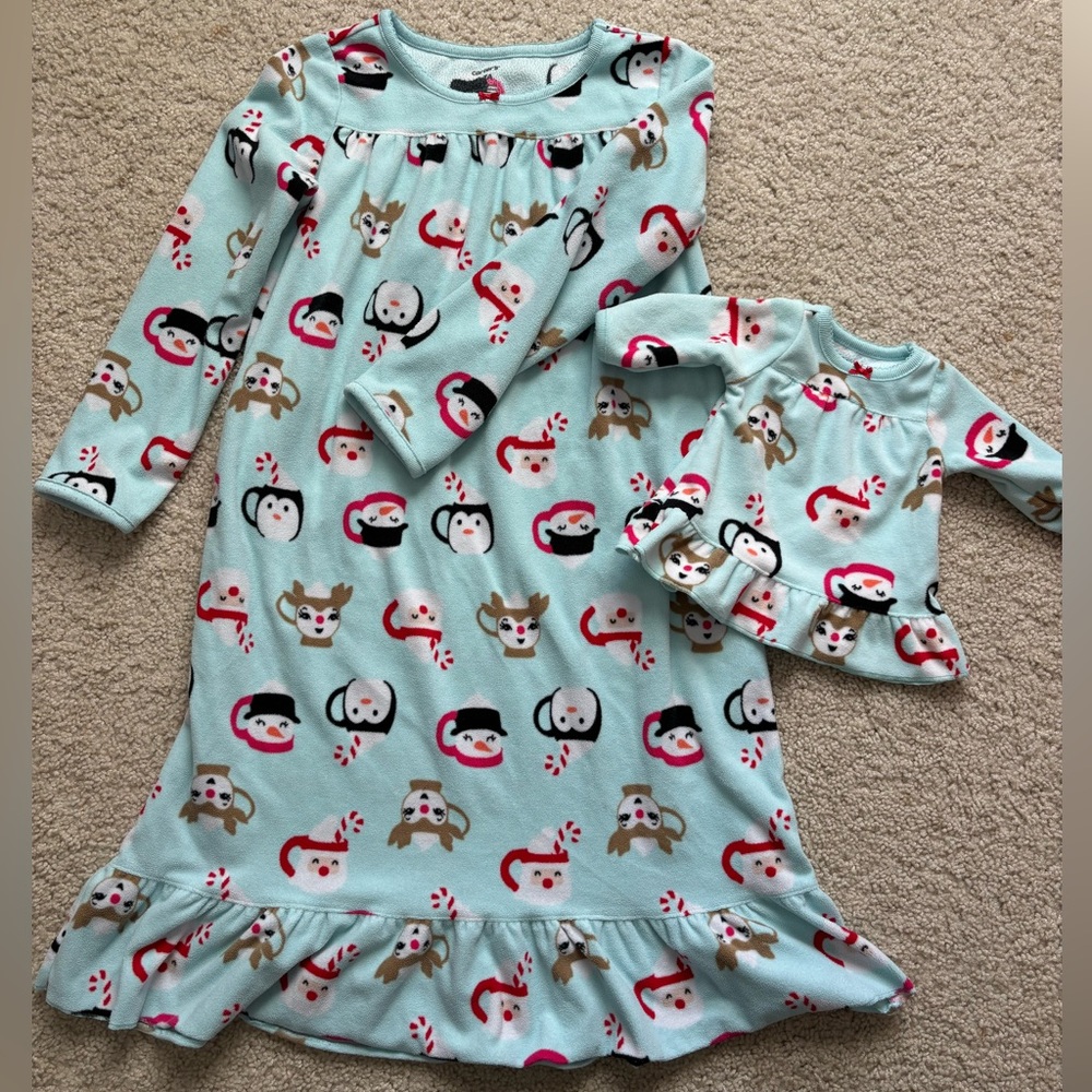 Holiday Hot cocoa nightgown set for girl and doll